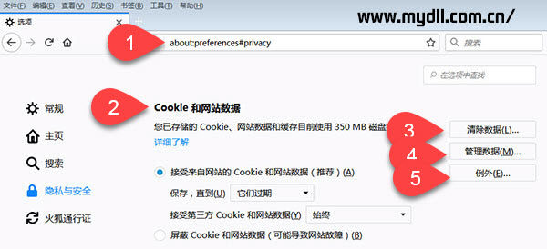 火狐浏览器Cookies和网站数据控制